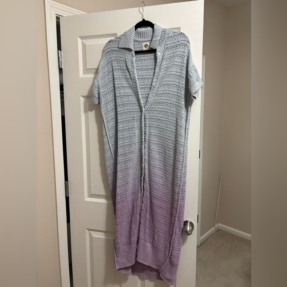 We The Free Blue and Purple Midi Crochet Sweater Dress